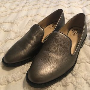 Vince Camuto silver leather slip on loafers